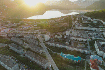 Aerial Townscape of Kirovsk Town located in Northwestern Russia on the Kola Peninsula