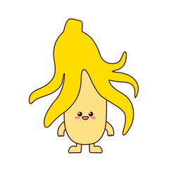 Kawaii funny banana isolated on white background. Flat design for poster or t-shirt. Vector illustration