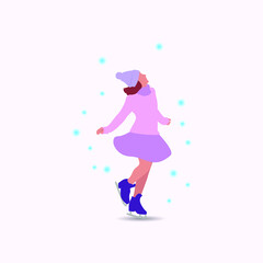 Vector illustration of a young woman skating in winter for an icon or symbol