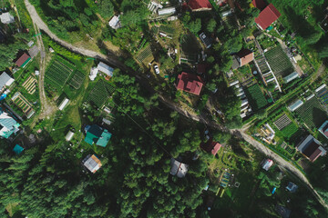 Aerial Townscape of Suburban Village Kolvica located in Northwestern Russia on the Kola Peninsula Kandalaksha Area