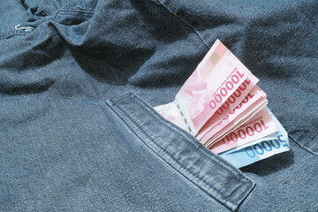Indonesian banknote blue denim jeans jacket 
