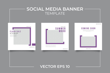 3 Editable square banner layout template. modern promotion square web banner for social media.