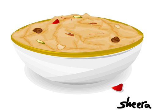 sheera or Suji ka halwa indian Sweet Dish Food Vector