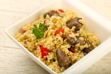 Bulgur with chicken hearts
