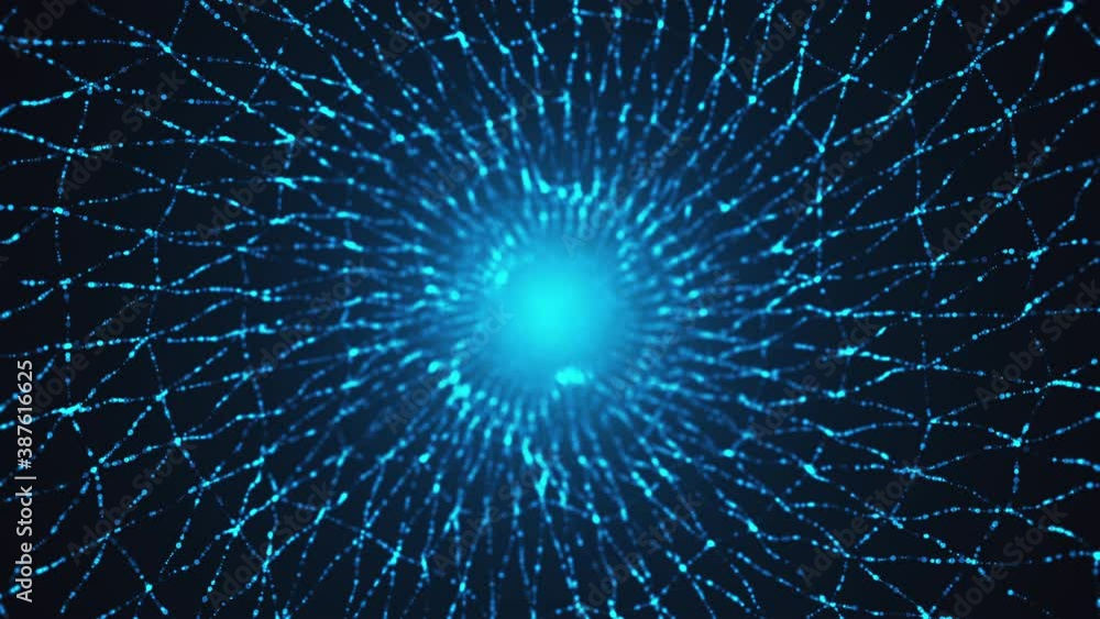 Poster computer generated blue gaseous shape from particles with depth of field. 3d rendering of abstract g