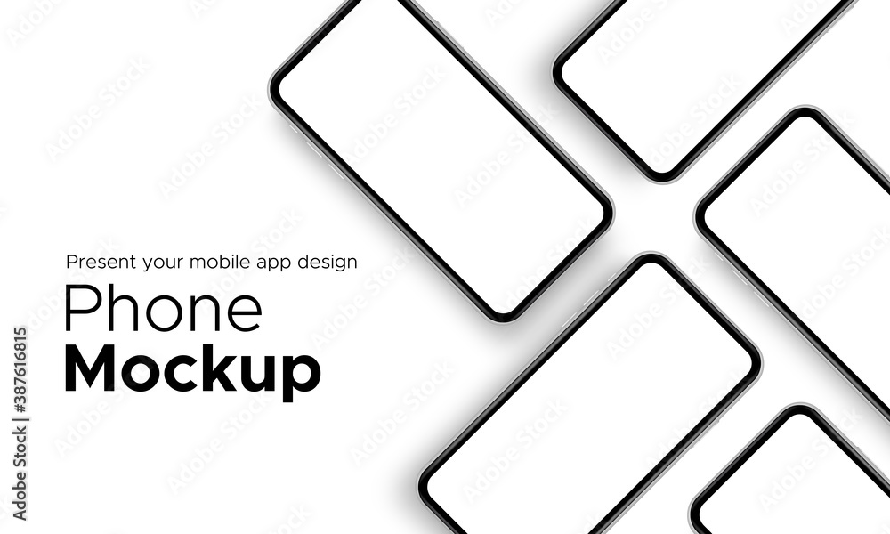 Poster mobile app design phone showcase mockup with space for text isolated on white background. vector ill