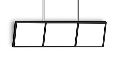 Widescreen hanging wall mount TV display for showcasing menu restaurant or supermarket advertising isolated on white background. Vector illustration