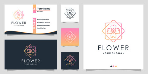 Fototapeta premium Flower logo with modern line art style and business card design template Premium Vector