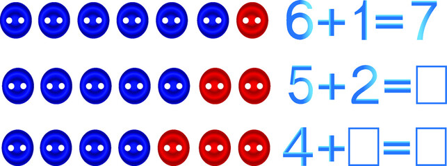Educational games for children, on the composition of the seven, example with buttons.