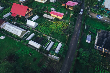 Aerial Townscape of Suburban Village Fedoseevka located in Kandalaksha Area in Northwestern Russia on the Kola Peninsula