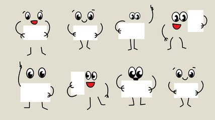 set of funny cartoon eyes, mouth, hands, legs with frame for text