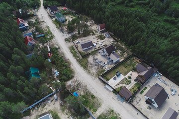 Fototapeta na wymiar Aerial Townscape of Luvenga Town located in Kandalaksha Area in Northwestern Russia on the Kola Peninsula