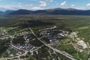 Aerial Townscape of Luvenga Town located in Kandalaksha Area in Northwestern Russia on the Kola Peninsula