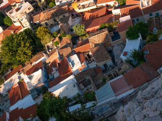 Top Down View From the Acropolis of Greek Houses in Athens with Half in Shadow