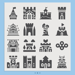 Simple set of fortress related filled icons.