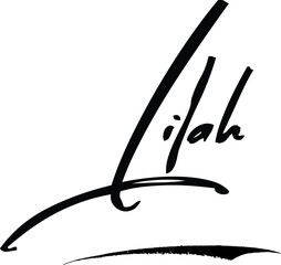 Lilah-Female Name Modern Brush Calligraphy Cursive Text on White Background