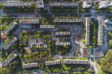 Aerial Townscape of Town Poliarnye Zori located in Northwestern Russia
