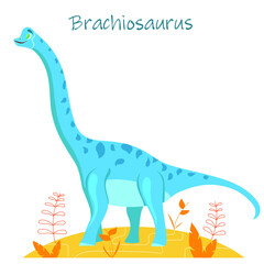 Cartoon dinosaur, brachiosaurus. Vector illustration.
