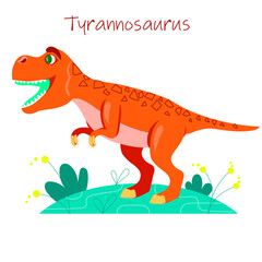 Cartoon dinosaur, tyrannosaur. Vector illustration. 