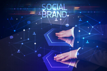 Navigating social networking with SOCIAL BRAND inscription, new media concept