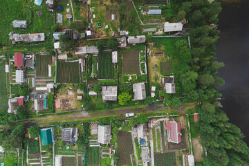 Aerial Townscape of Suburban Village Sosnoviy Bor located in Northwestern Russia on the Kola Peninsula near the town Kandalaksha