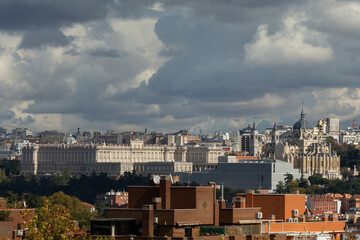 Madrid skyline landscape with storm clouds in autumn