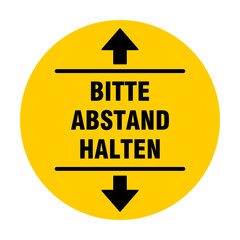 Bitte Abstand Halten ("Please Keep Your Distance" in German) Round Social Distancing Badge or Floor Marking Sticker Icon For Queue Line. Vector Image.
