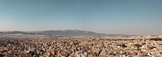 Stunning Panorama of Athens In The Summer With Clear Skies and Mountains In the Background