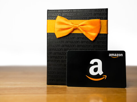 ATLANTA, GEORGIA - OCTOBER 24, 2020 : Amazon gift cards can be used to purchase items from the Amazon.com website via computer or mobile device.