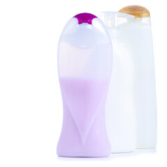 Cosmetic bottle for body care shower gel shampoo soap on white background isolation