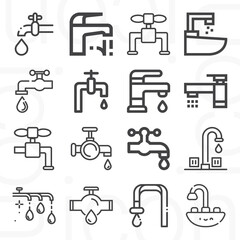16 pack of faucet  lineal web icons set