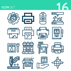 Simple set of 16 icons related to addressing machine