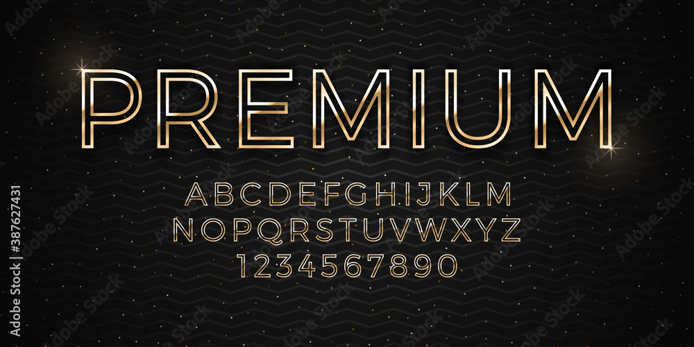 Fototapete 3d vector elegant premium golden font isolated on abstract background. royal vip gold alphabet desig