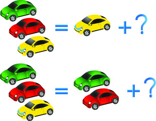 Educational games for children, on the composition of the three, example with cars.