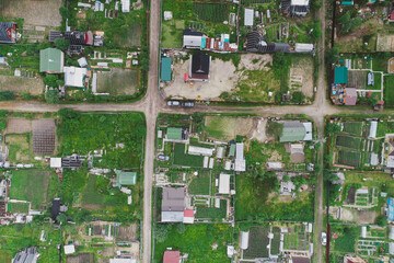 Aerial Townscape of Suburban Village Cheremushki located in Northwestern Russia on the Kola Peninsula near the town Kandalaksha