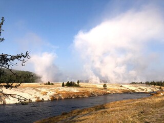 Hot springs during sunrise in Yellowstone National Park, WY