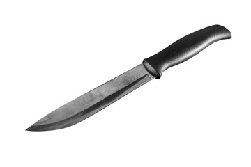 Kitchen chopping knife with black handle isolate on a white background.