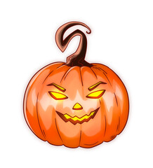 Angry cartoon pumpkin with a tail