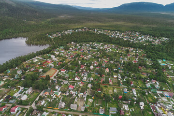 Aerial Townscape of Suburban Village Sosnoviy Bor located in Russia near the town Kandalaksha