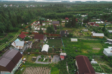 Aerial Townscape of Suburban Village Sosnoviy Bor located in Russia near the town Kandalaksha