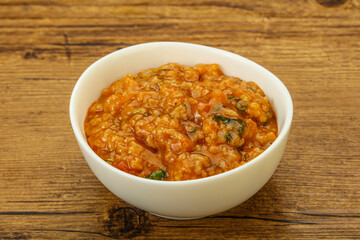 Traditional Georgian Kharcho soup with meat