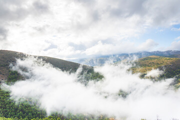 Confrides mountain´s port in the morning one day with low fog and clouds.