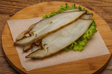 Delicous smoked halibut slices snack