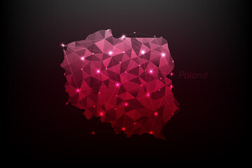 Poland map polygonal with glowing lights and line