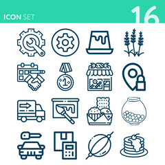 Simple set of 16 icons related to pitch