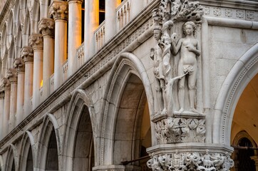 Close up of Doge's Palace or Palazzo Ducale at st mark's square, Venice, Italy.