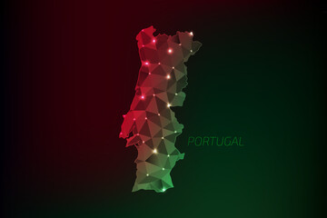 Portugal map polygonal with glowing lights and line