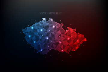Czech Republic map polygonal with glowing lights and line