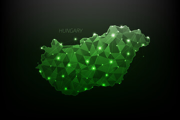 Hungary map polygonal with glowing lights and line