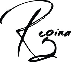 Regina-Female Name Modern Brush Calligraphy Cursive Text on White Background